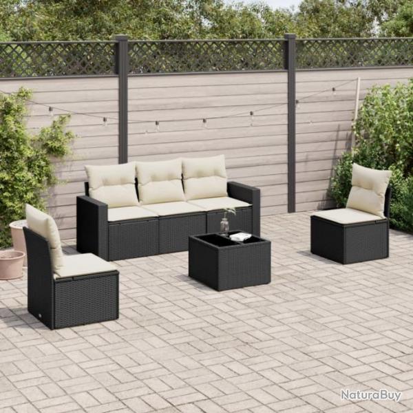 Salon de jardin 6 pcs avec coussins noir rsine tresse