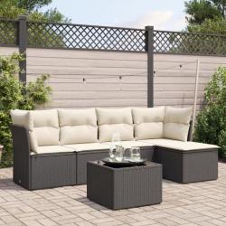 Salon de jardin 6 pcs avec coussins noir résine tressée