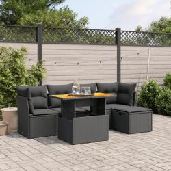 Salon de jardin 6 pcs avec coussins noir résine tressée