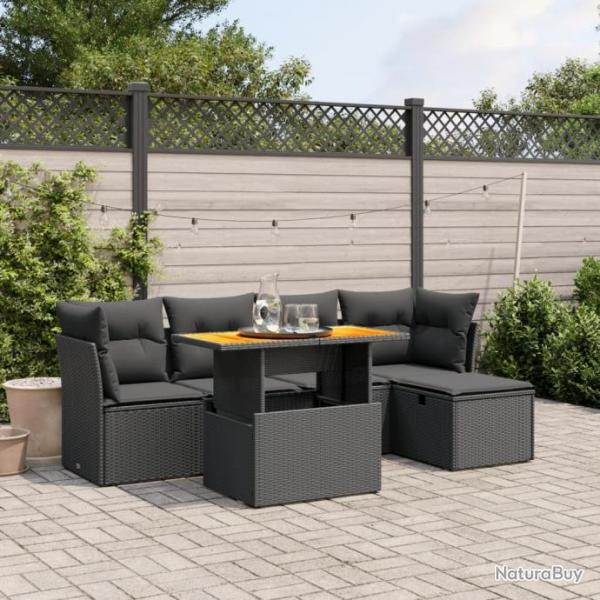 Salon de jardin 6 pcs avec coussins noir rsine tresse