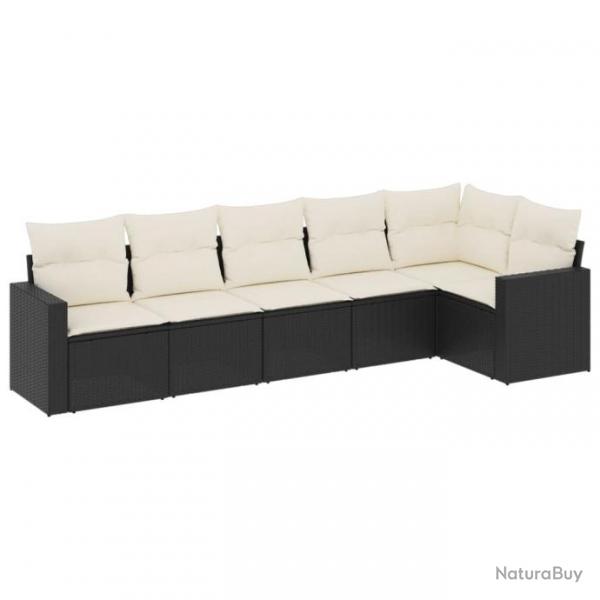 Salon de jardin 6 pcs avec coussins noir rsine tresse