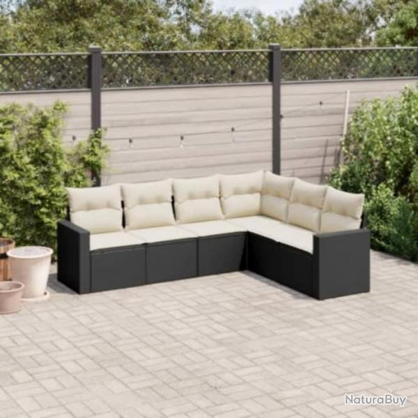 Salon de jardin 6 pcs avec coussins noir rsine tresse