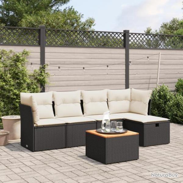 Salon de jardin 6 pcs avec coussins noir rsine tresse