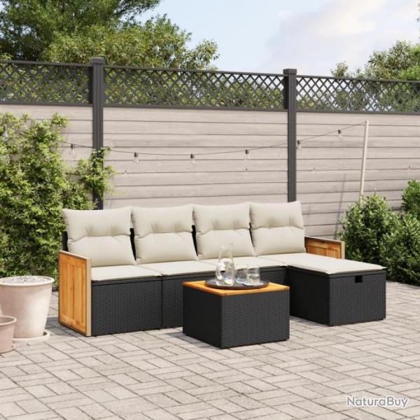 Salon de jardin 6 pcs avec coussins noir rsine tresse