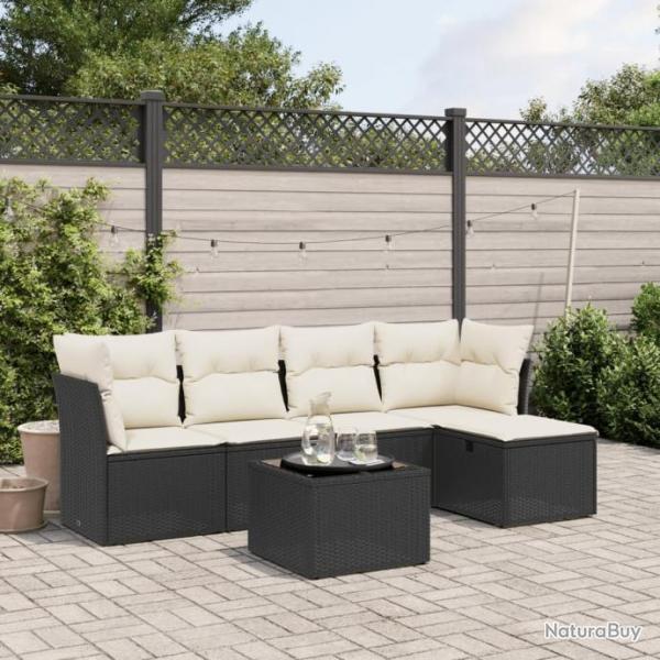 Salon de jardin 6 pcs avec coussins noir rsine tresse