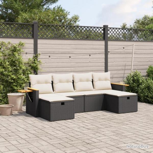 Salon de jardin 6 pcs avec coussins noir rsine tresse