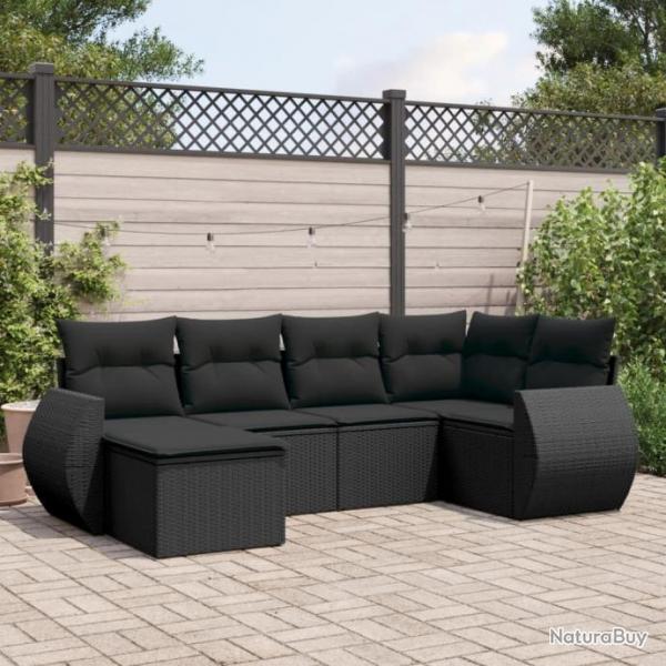 Salon de jardin 6 pcs avec coussins noir rsine tresse