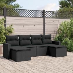 Salon de jardin 6 pcs avec coussins noir résine tressée