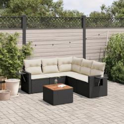 Salon de jardin 6 pcs avec coussins noir résine tressée