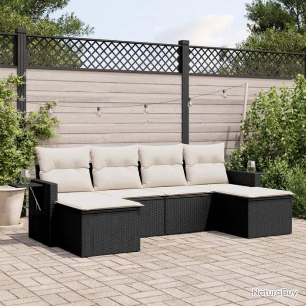 Salon de jardin 6 pcs avec coussins noir rsine tresse