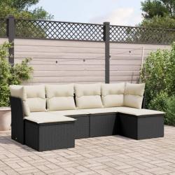 Salon de jardin 6 pcs avec coussins noir résine tressée