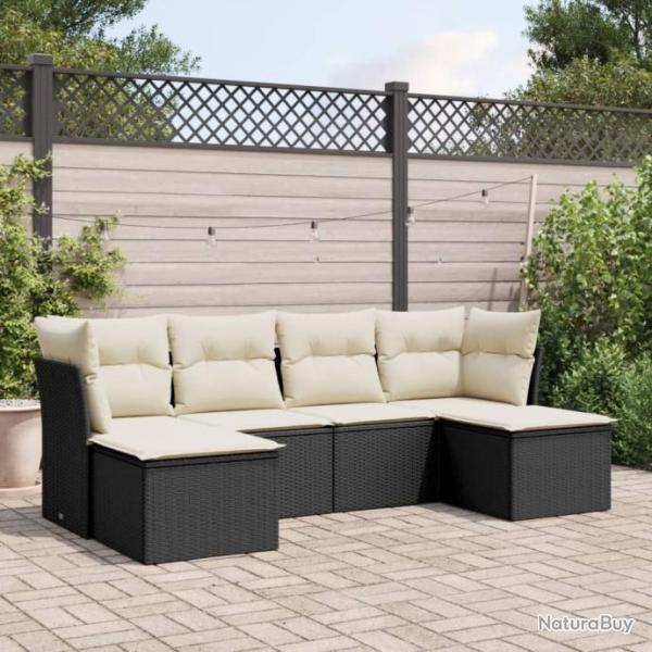 Salon de jardin 6 pcs avec coussins noir rsine tresse