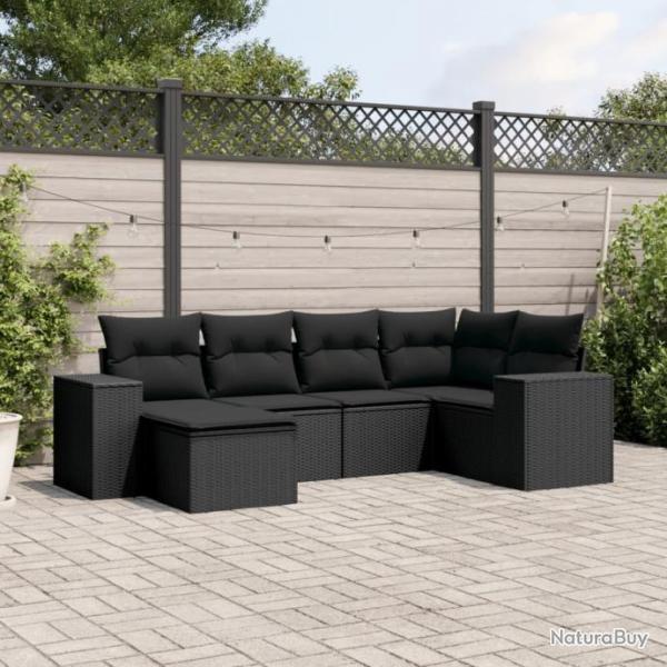 Salon de jardin 6 pcs avec coussins noir rsine tresse