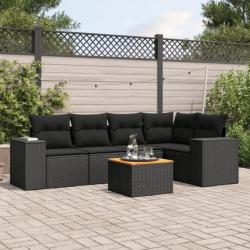 Salon de jardin 6 pcs avec coussins noir résine tressée