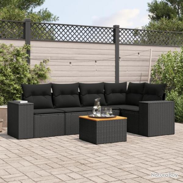 Salon de jardin 6 pcs avec coussins noir rsine tresse