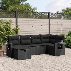 Salon de jardin 6 pcs avec coussins noir résine tressée