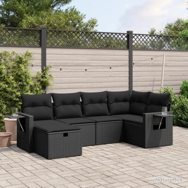 Salon de jardin 6 pcs avec coussins noir rsine tresse