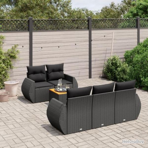 Salon de jardin 6 pcs avec coussins noir rsine tresse