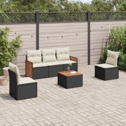 Salon de jardin 6 pcs avec coussins noir résine tressée