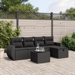 Salon de jardin 6 pcs avec coussins noir résine tressée