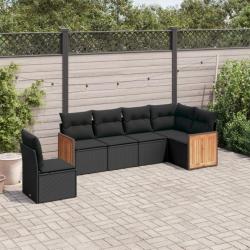 Salon de jardin 6 pcs avec coussins noir résine tressée