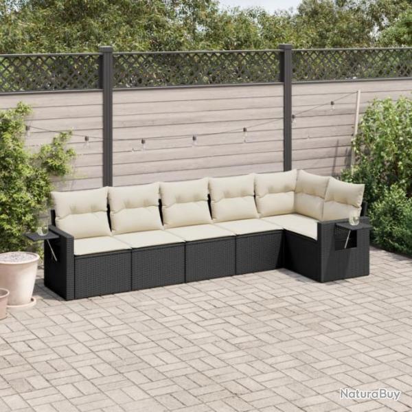 Salon de jardin 6 pcs avec coussins noir rsine tresse