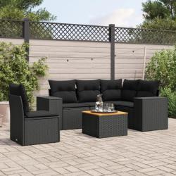 Salon de jardin 6 pcs avec coussins noir résine tressée