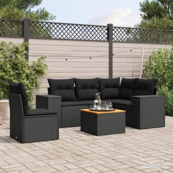 Salon de jardin 6 pcs avec coussins noir rsine tresse