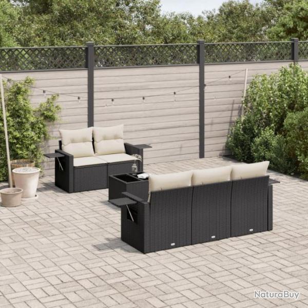 Salon de jardin 6 pcs avec coussins noir rsine tresse