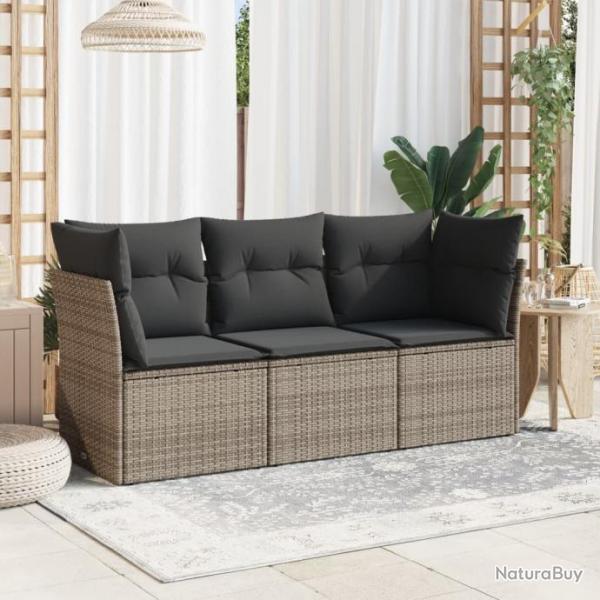 Salon de jardin avec coussins 3 pcs gris rsine tresse