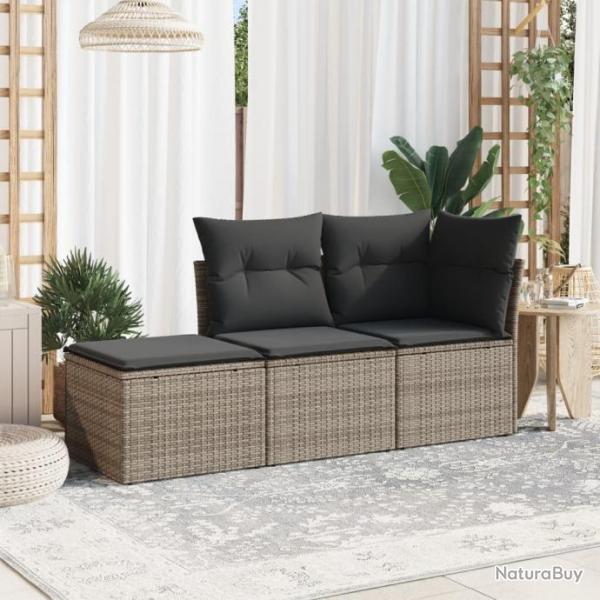 Salon de jardin avec coussins 3 pcs gris rsine tresse