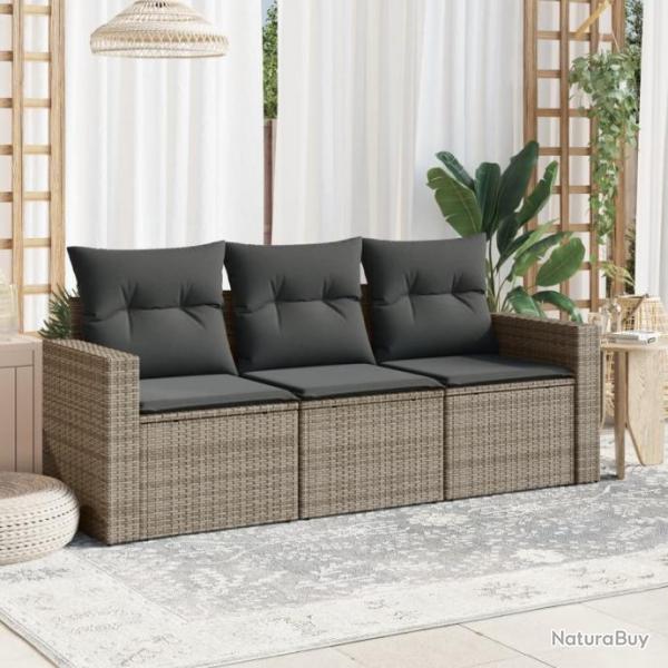 Salon de jardin avec coussins 3 pcs gris rsine tresse