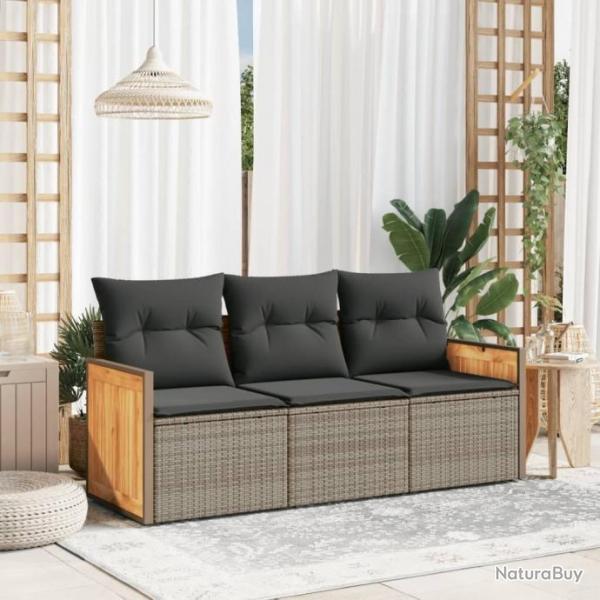 Salon de jardin avec coussins 3 pcs gris rsine tresse