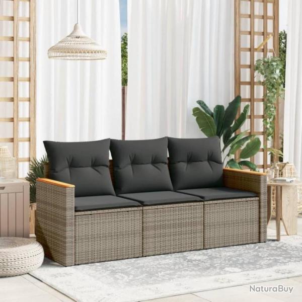 Salon de jardin avec coussins 3 pcs gris rsine tresse