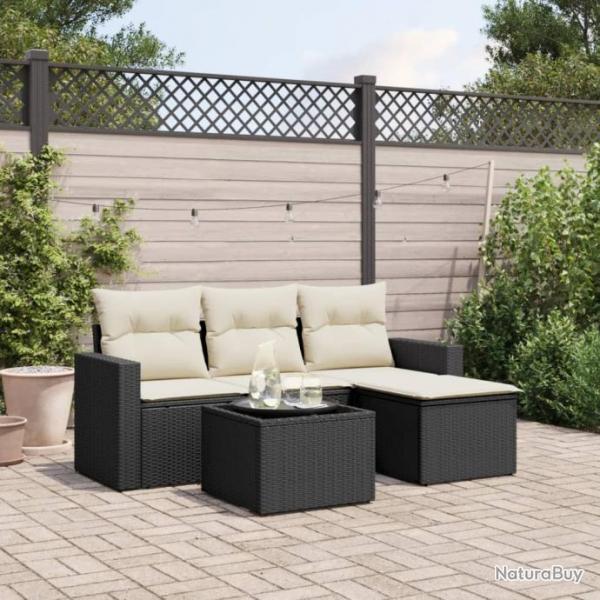 Salon de jardin 5 pcs avec coussins noir rsine tresse