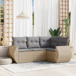 Salon de jardin avec coussins 4 pcs beige résine tressée