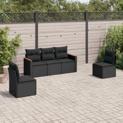 Salon de jardin 5 pcs avec coussins noir résine tressée