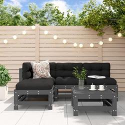 Salon de jardin 5 pcs gris bois massif de pin