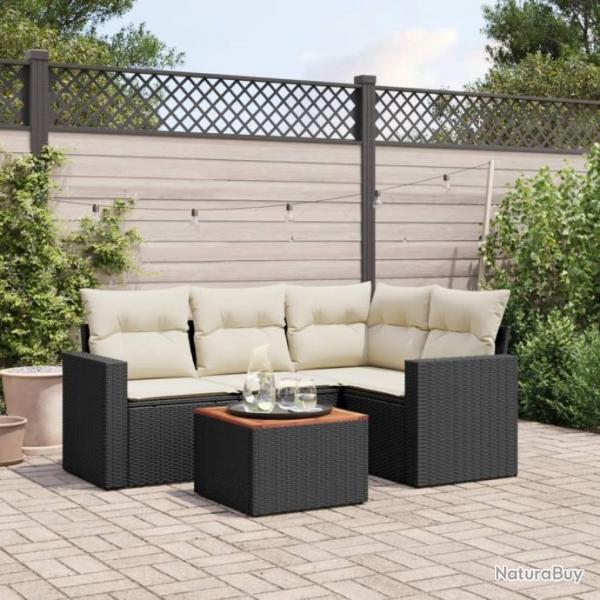 Salon de jardin 5 pcs avec coussins noir rsine tresse