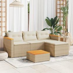 Salon de jardin avec coussins 3 pcs beige résine tressée