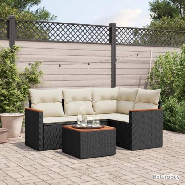 Salon de jardin 5 pcs avec coussins noir rsine tresse