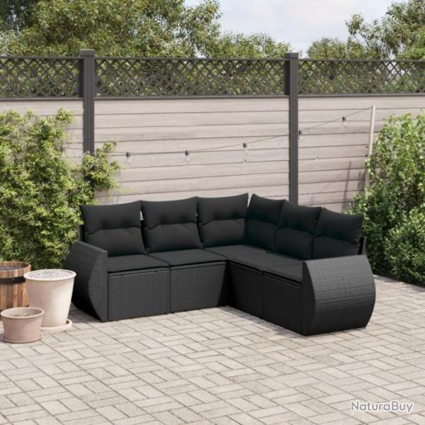 Salon de jardin 5 pcs avec coussins noir rsine tresse