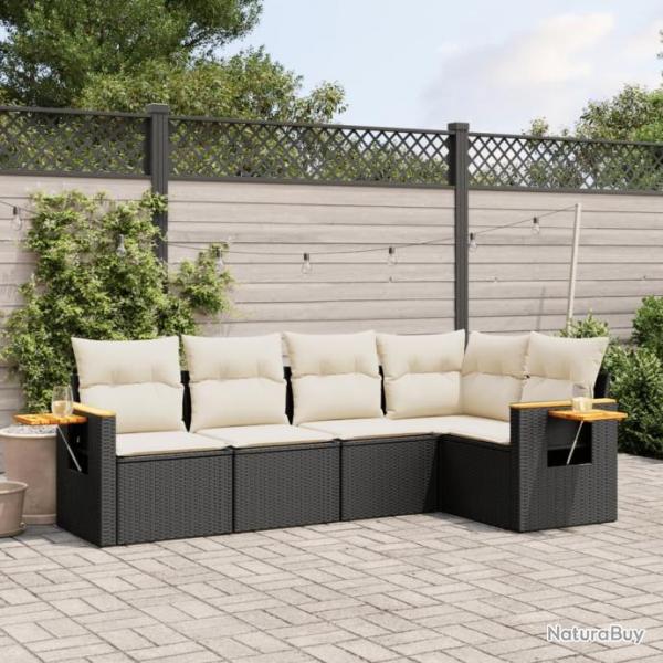 Salon de jardin 5 pcs avec coussins noir rsine tresse