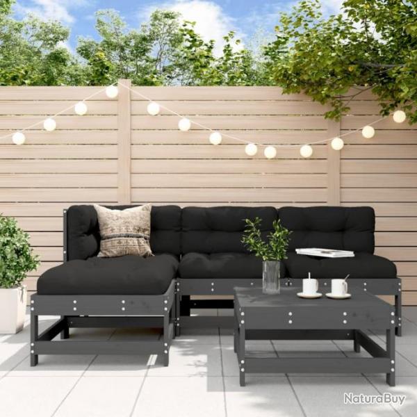 Salon de jardin 5 pcs gris bois massif de pin