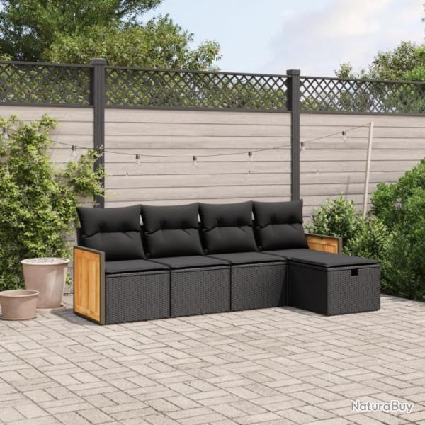 Salon de jardin 5 pcs avec coussins noir rsine tresse