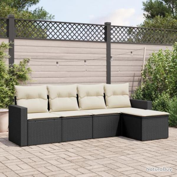 Salon de jardin 5 pcs avec coussins noir rsine tresse