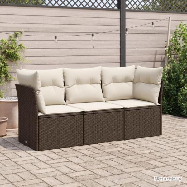 Salon de jardin avec coussins 3 pcs marron rsine tresse