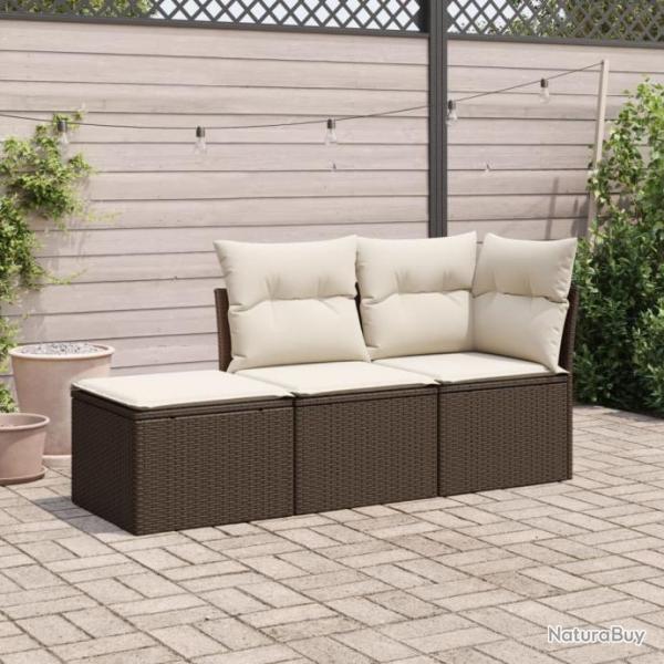 Salon de jardin avec coussins 3 pcs marron rsine tresse