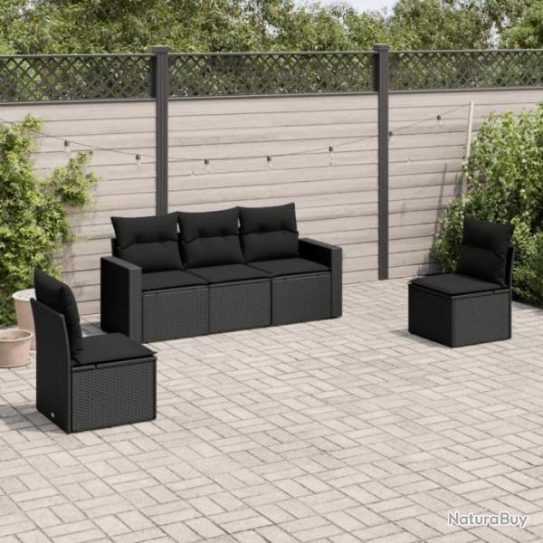 Salon de jardin 5 pcs avec coussins noir rsine tresse