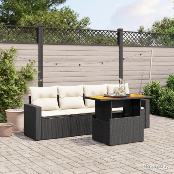 Salon de jardin 5 pcs avec coussins noir rsine tresse